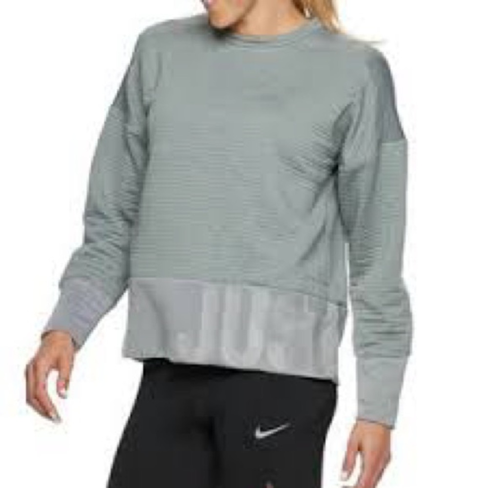 Nike. Dri-Fit Gray Just Do It Training Crewneck Sweatshirt Ribbed Quilted. Small